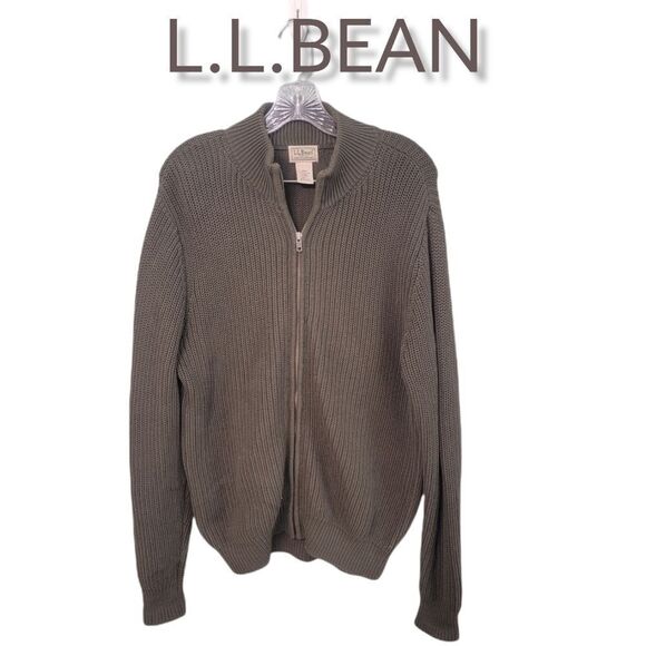 L.L. Bean Mens Mock Neck Green Sweater Cardigan Size‎ Medium - Picture 2 of 9